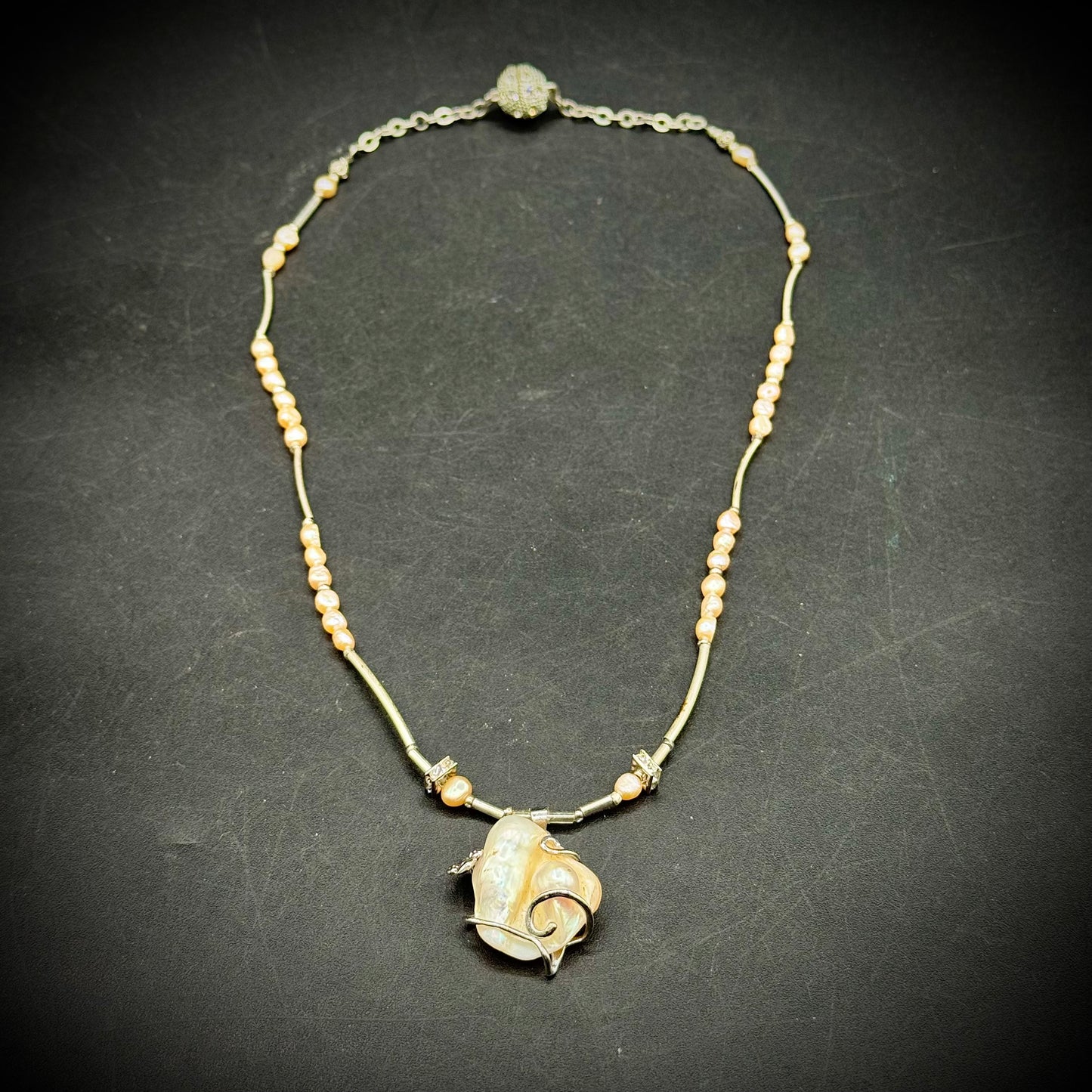 Mother of Pearl with Keshi Accent Necklace