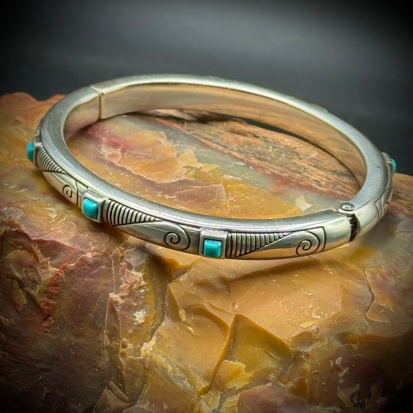 Brighton Primrose Faux Turquoise Silver Plated Hinged Bracelet