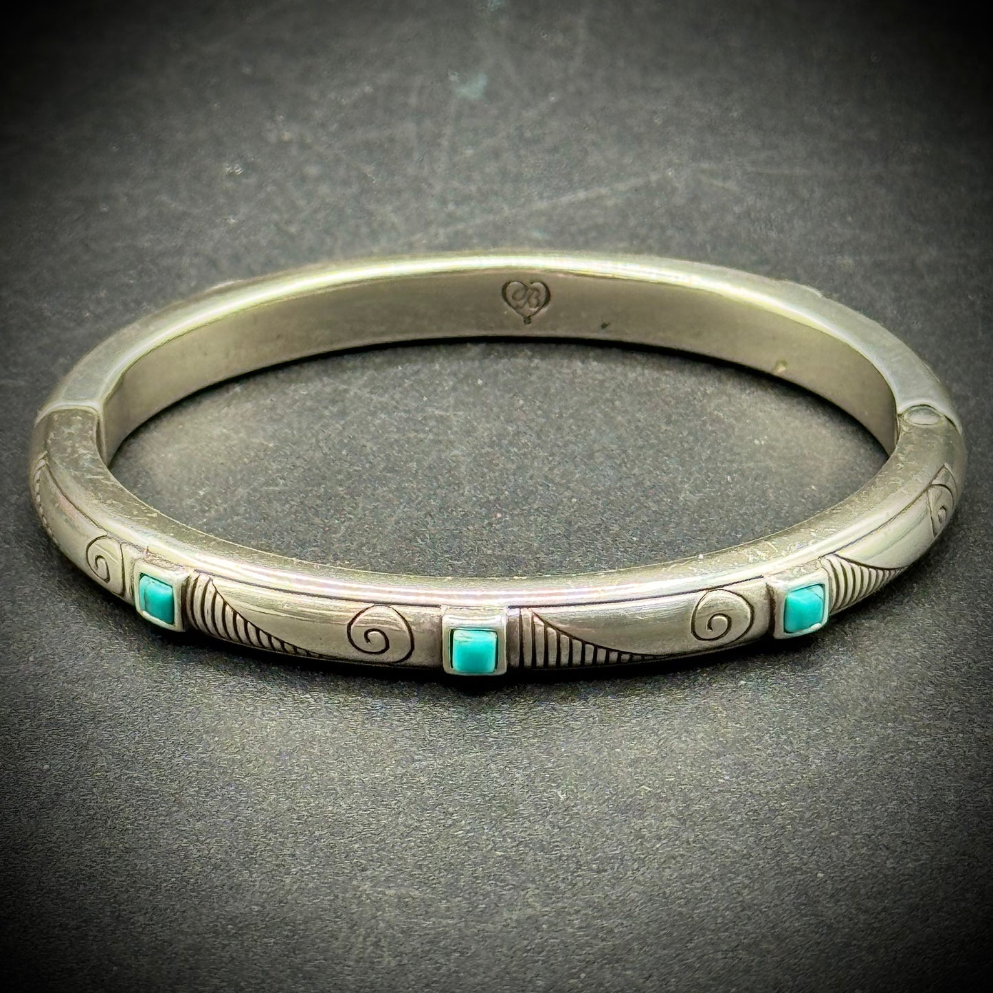 Brighton Primrose Faux Turquoise Silver Plated Hinged Bracelet