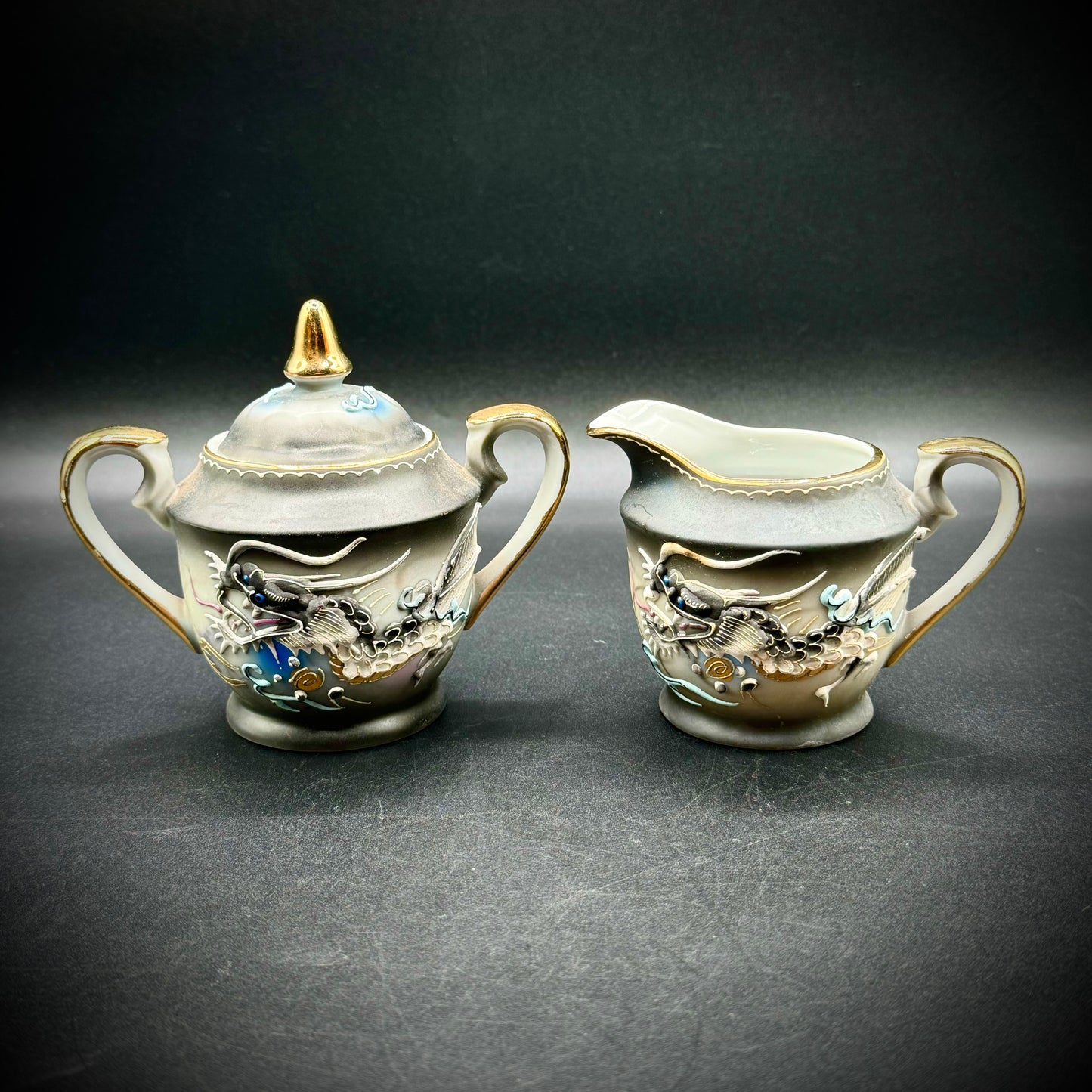 Vintage Dragonware Lidded Sugar & Creamer