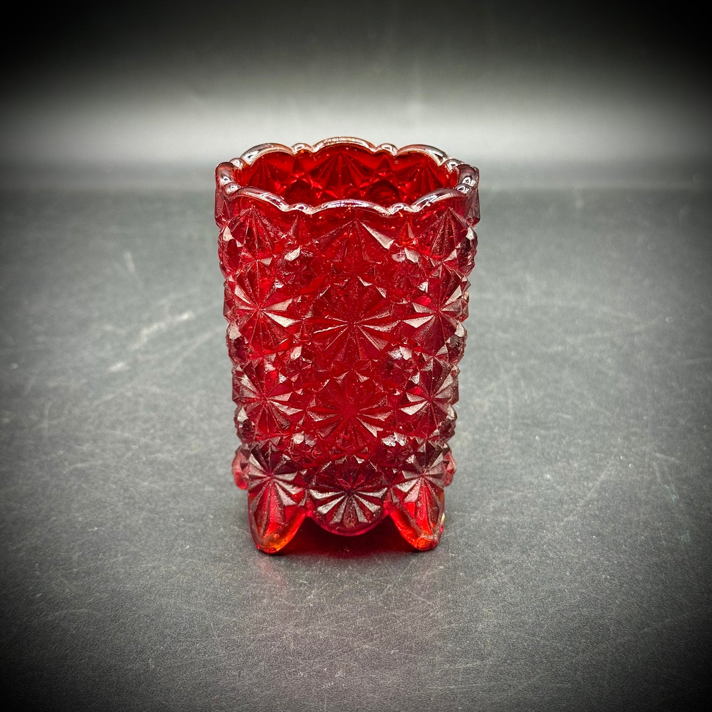 Vintage Cadmium Glowing Ruby Red Toothpick Holder