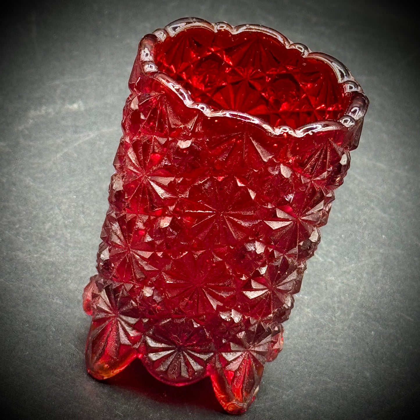Vintage Cadmium Glowing Ruby Red Toothpick Holder