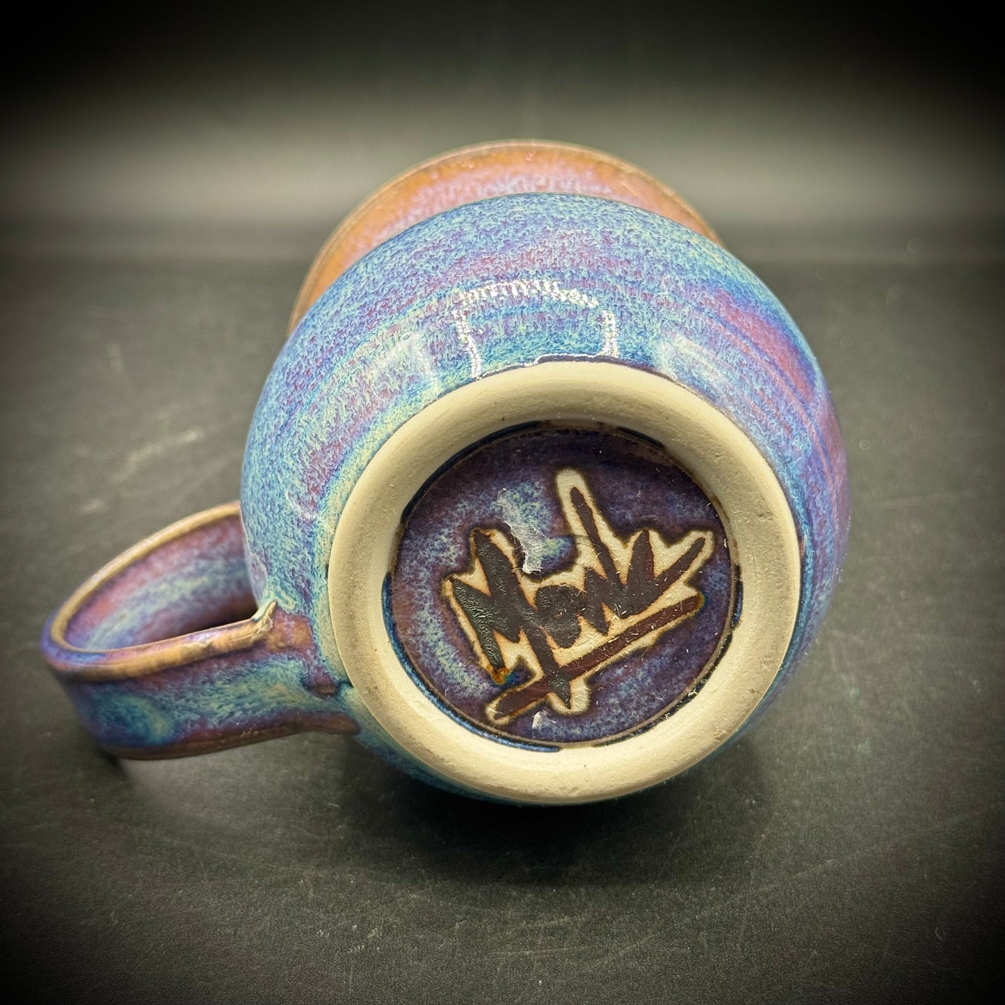 Artist Signed Ceramic Blue & Lavender Glaze Mug