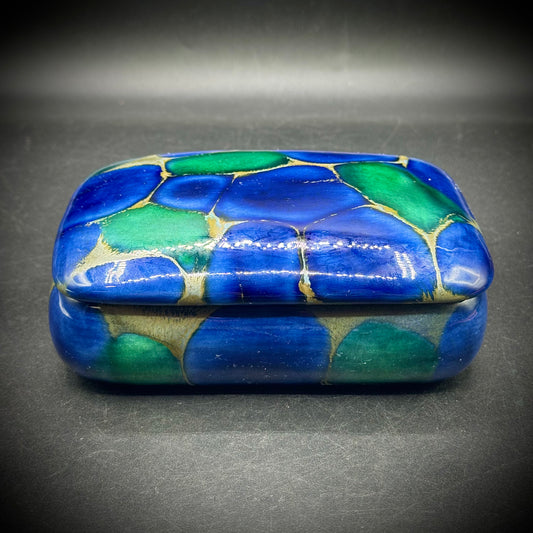 Large Ceramic Blue & Green Lidded Trinket Box