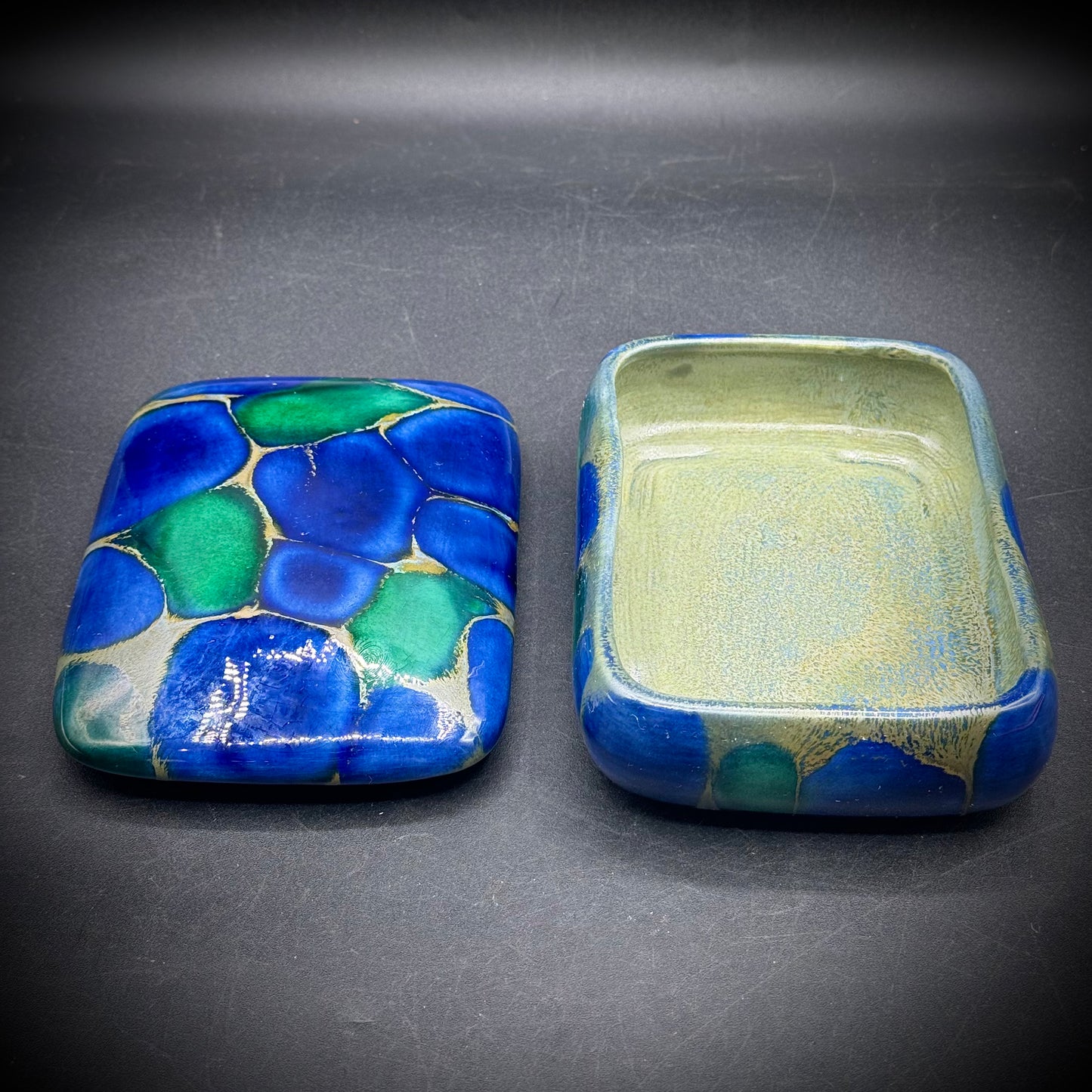 Large Ceramic Blue & Green Lidded Trinket Box