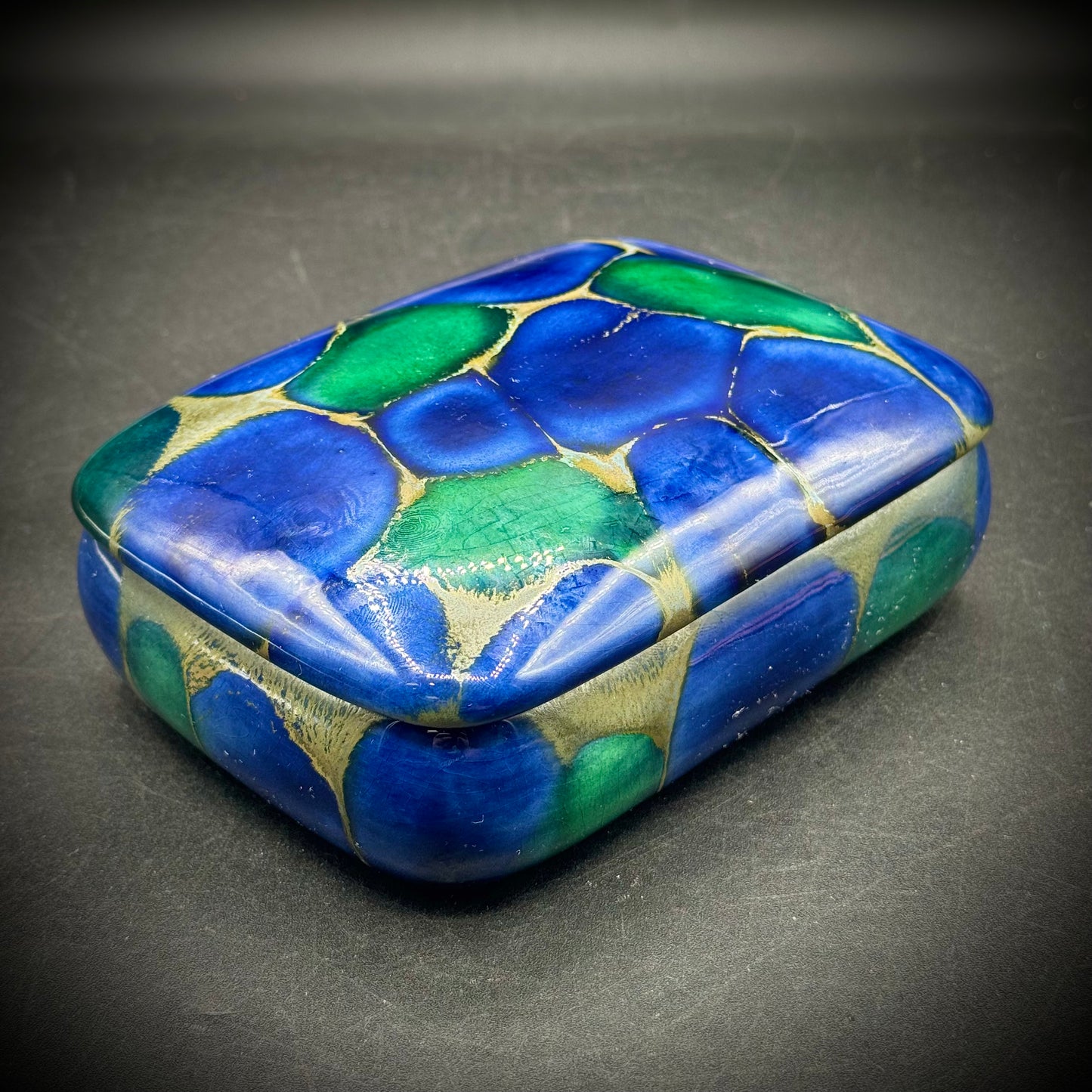 Large Ceramic Blue & Green Lidded Trinket Box