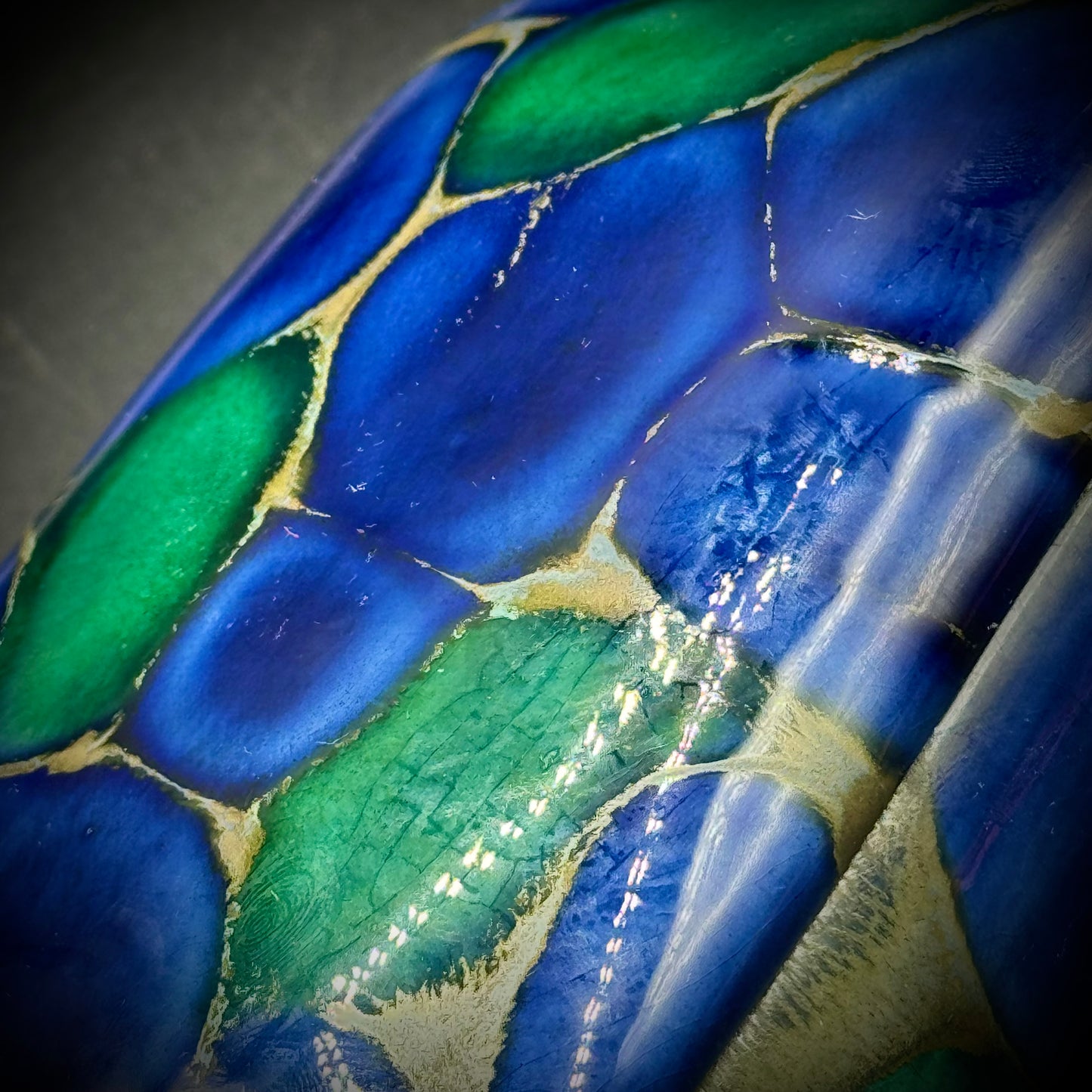 Large Ceramic Blue & Green Lidded Trinket Box