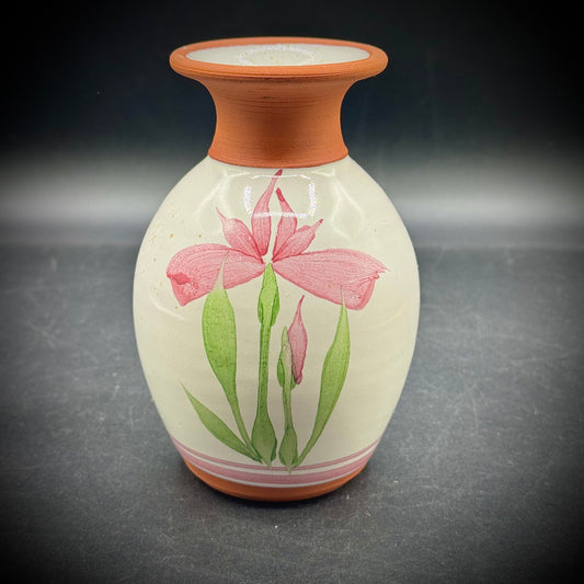 Emerson Creek Pottery Redware Bud Vase with Flower Motif