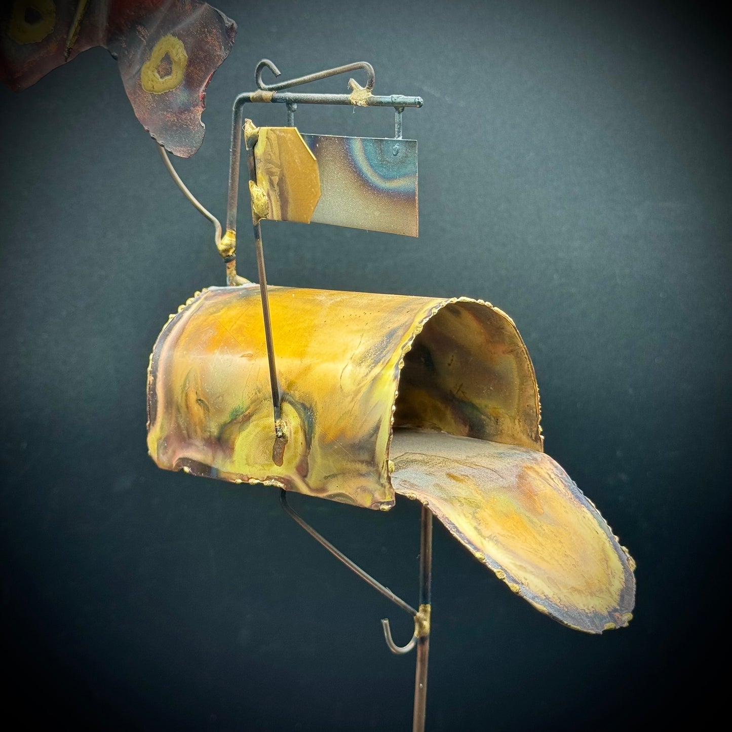 Vintage Curtis Jere Style MCM Butterfly & Mailbox Metal & Wood Sculpture