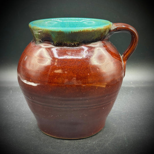 Brown & Blue Glaze Heavy Ceramic Handled Jug