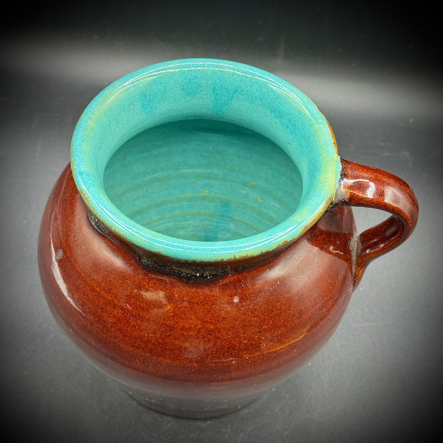 Brown & Blue Glaze Heavy Ceramic Handled Jug
