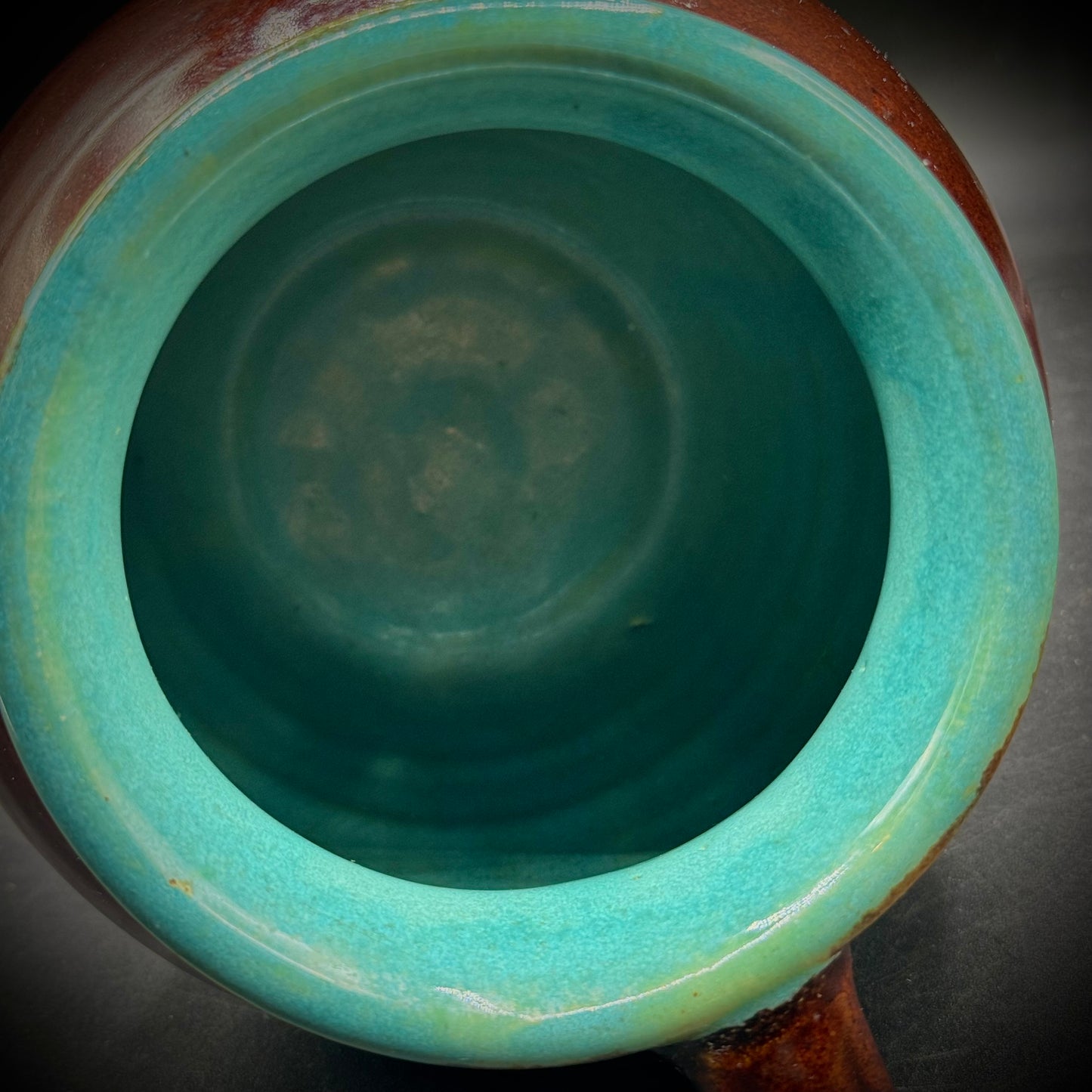 Brown & Blue Glaze Heavy Ceramic Handled Jug
