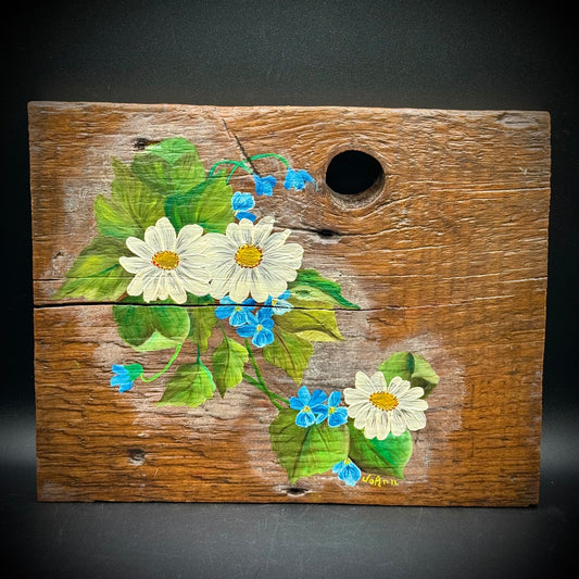 Artist JoAnn Ehlers Original Flowers on Wood with Natural Wood Knot