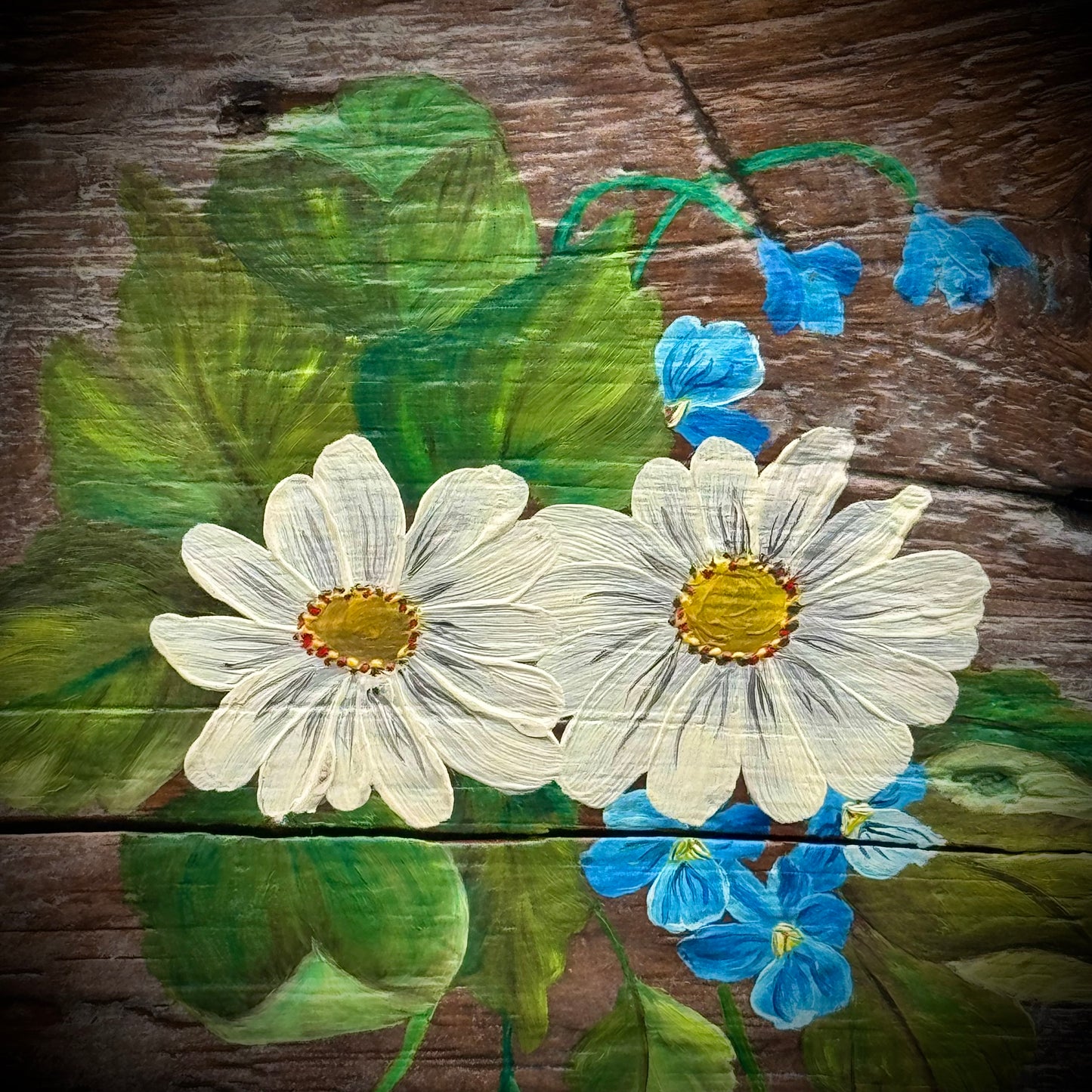 Artist JoAnn Ehlers Original Flowers on Wood with Natural Wood Knot