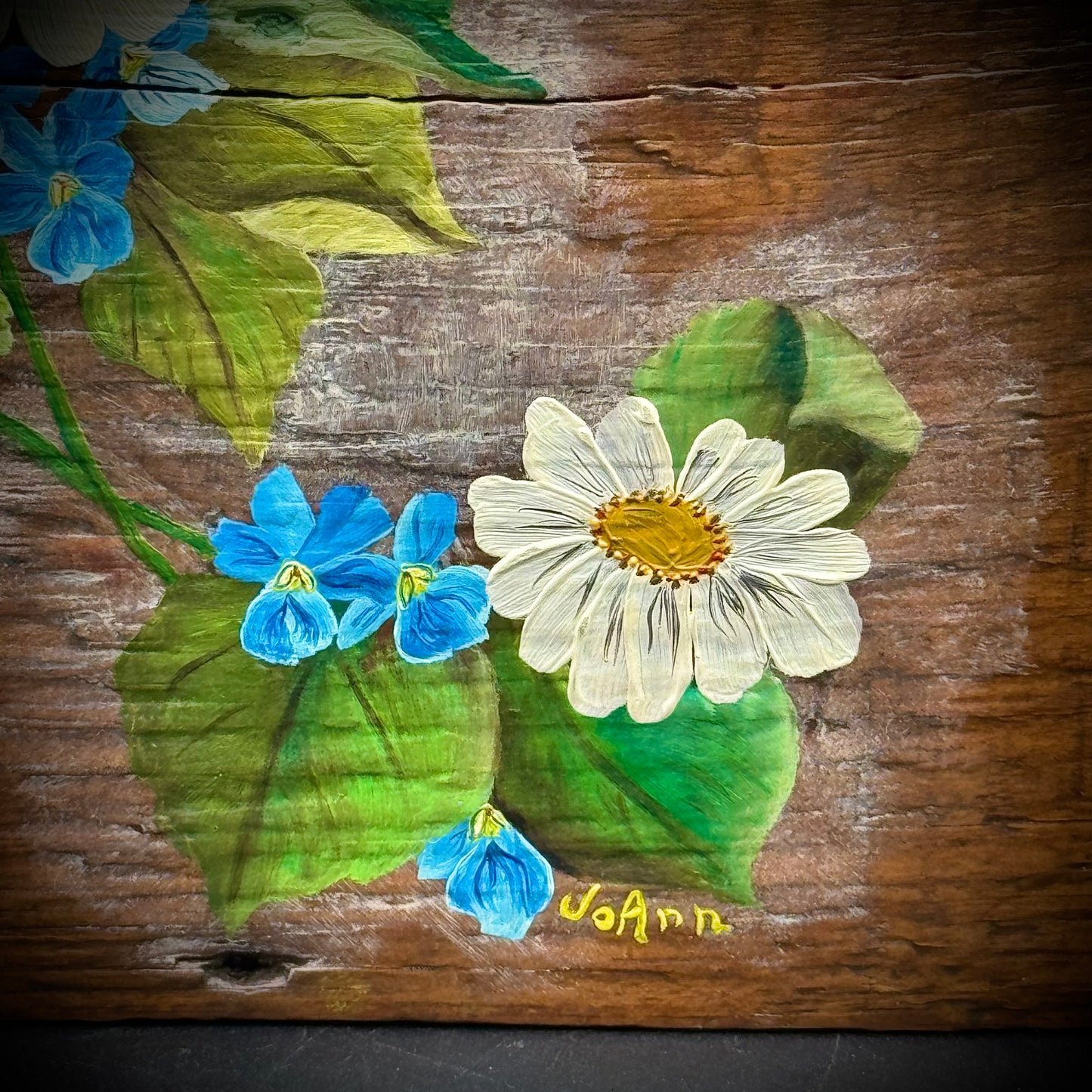 Artist JoAnn Ehlers Original Flowers on Wood with Natural Wood Knot