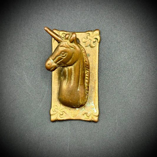 Vintage 1970s Brass Unicorn Hanging Wall Clip