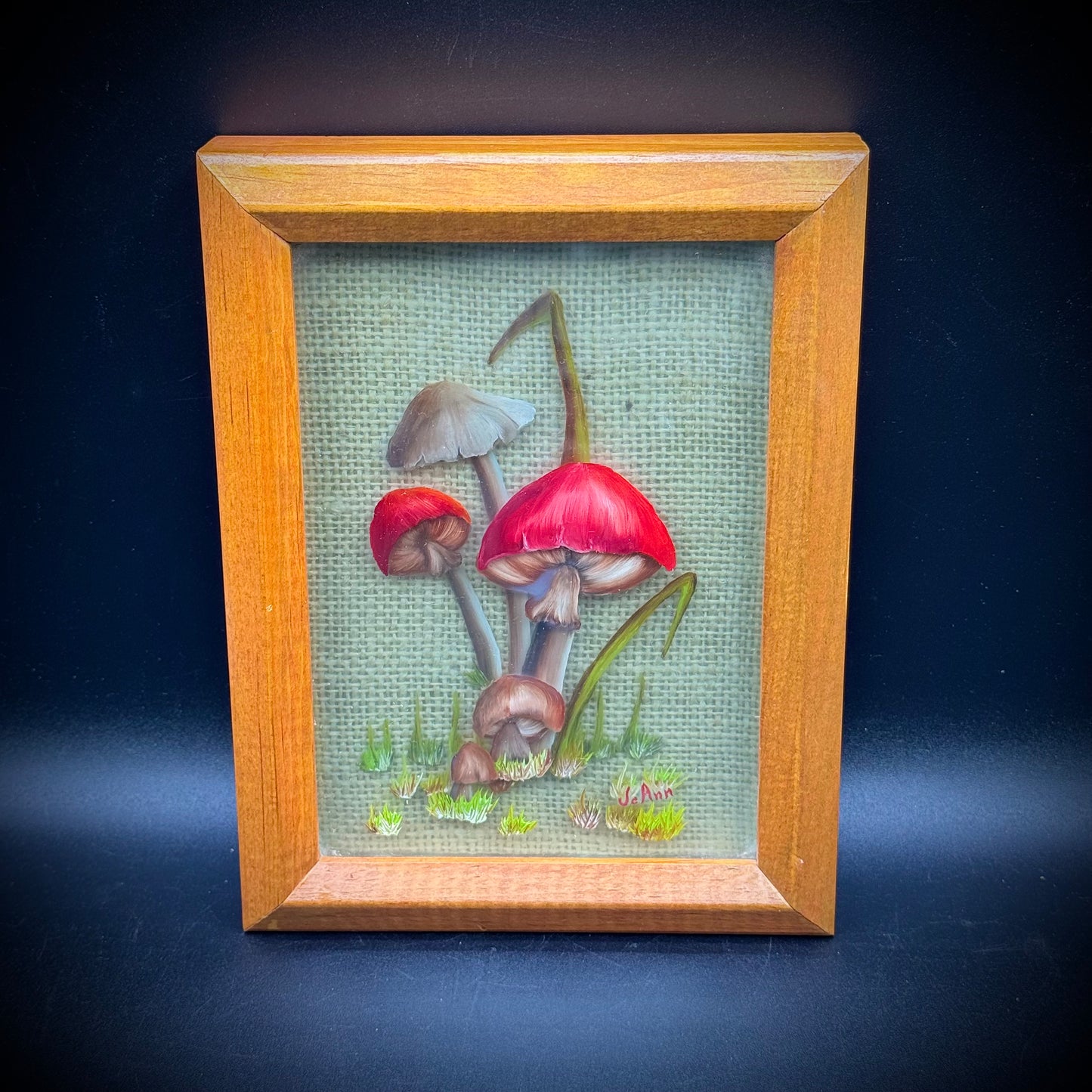 Artist JoAnn Ehlers 3D Mushroom on Glass Panes Framed Art