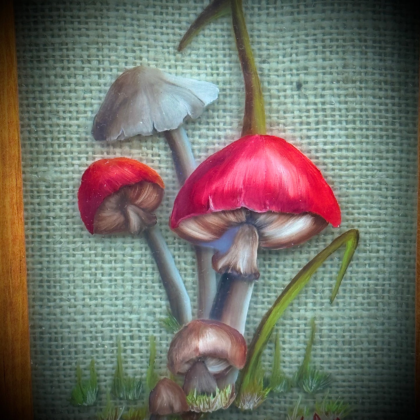 Artist JoAnn Ehlers 3D Mushroom on Glass Panes Framed Art
