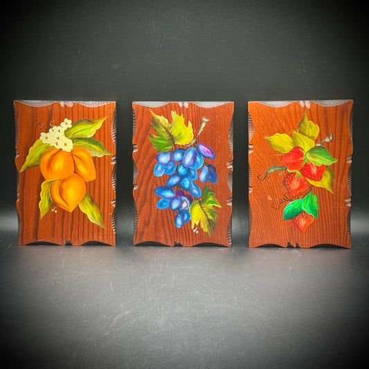 Set if 3 Original Fruit Motif Paintings on Wood by Artist JoAnn Ehlers