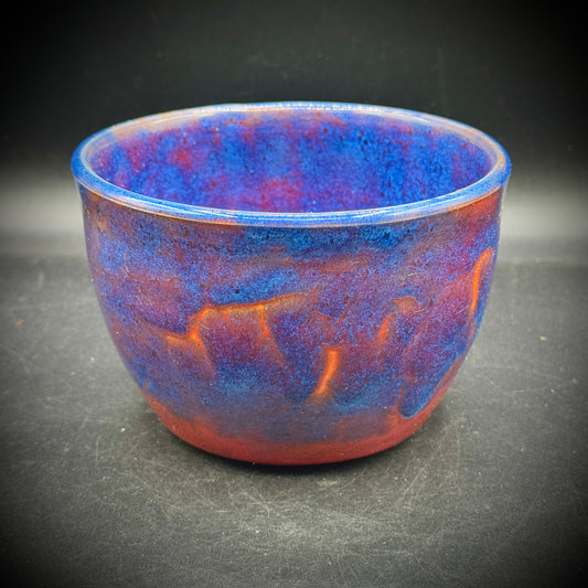 Blue Orange Glazed Hand Thrown Artist Signed Pot