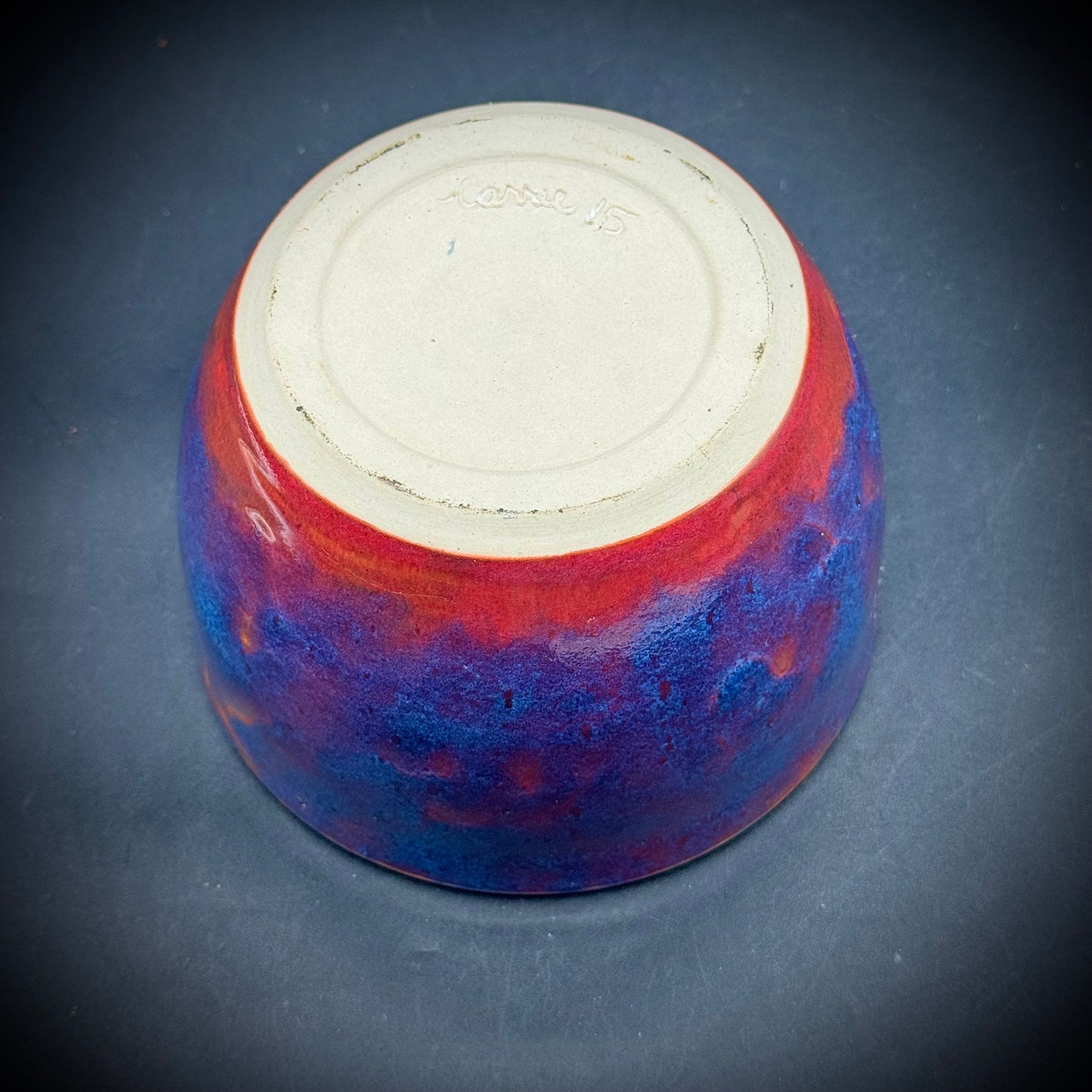 Blue Orange Glazed Hand Thrown Artist Signed Pot