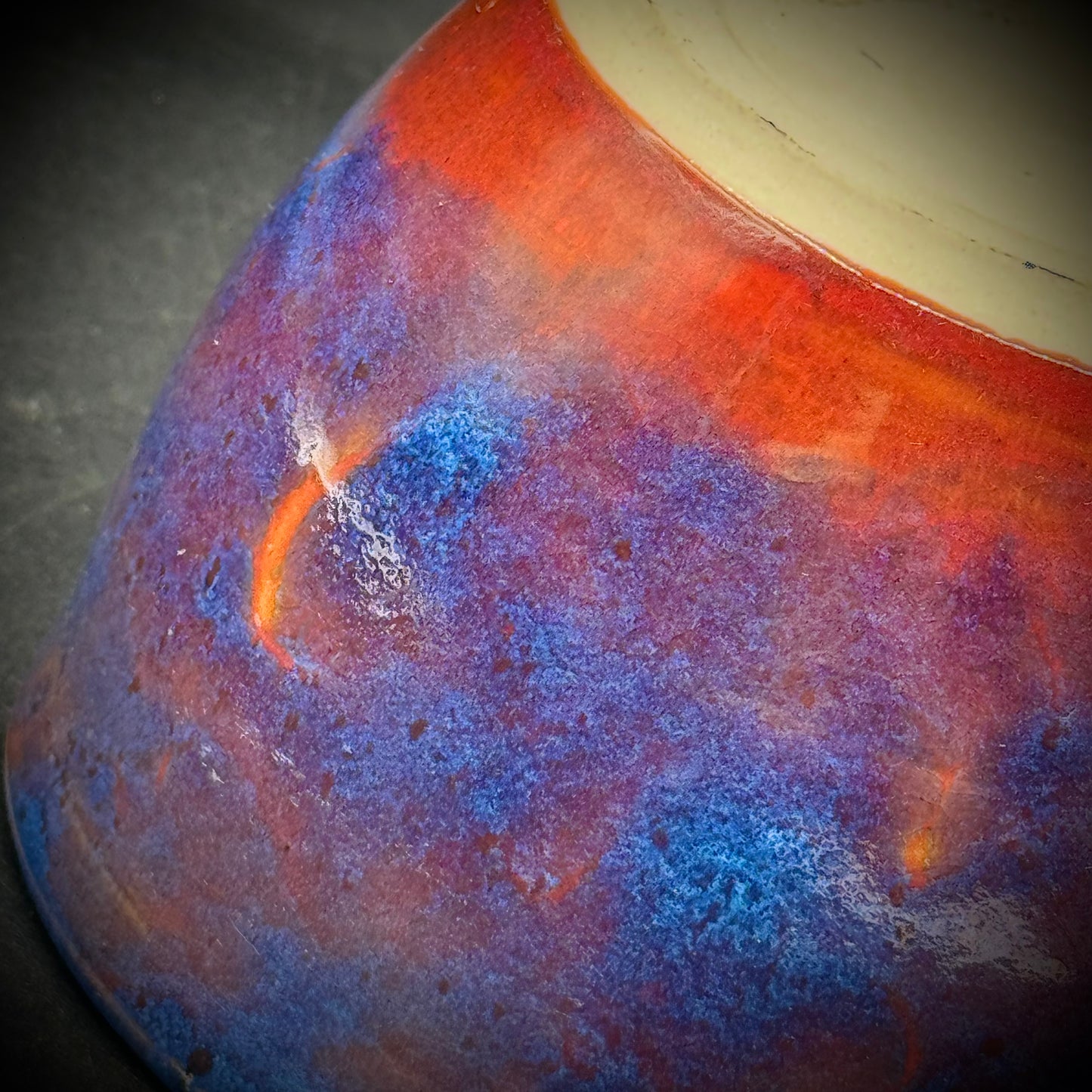 Blue Orange Glazed Hand Thrown Artist Signed Pot