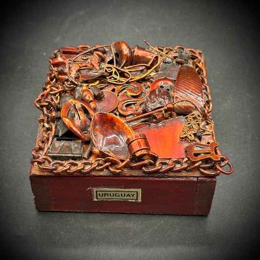 Dense Copper Folk Art Assemblage Trinket Box Made in Uruguay