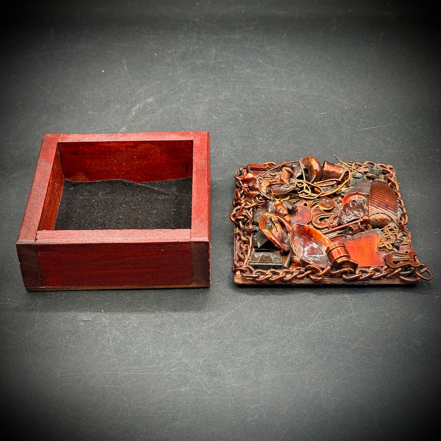Dense Copper Folk Art Assemblage Trinket Box Made in Uruguay
