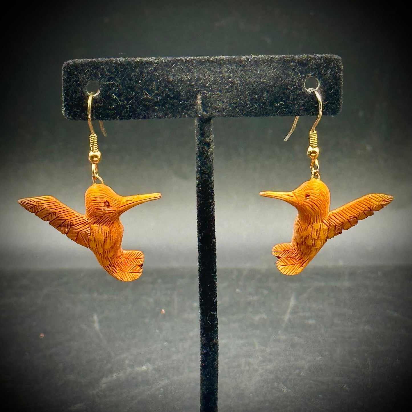Hand Carved Hummingbird Wood Earrings