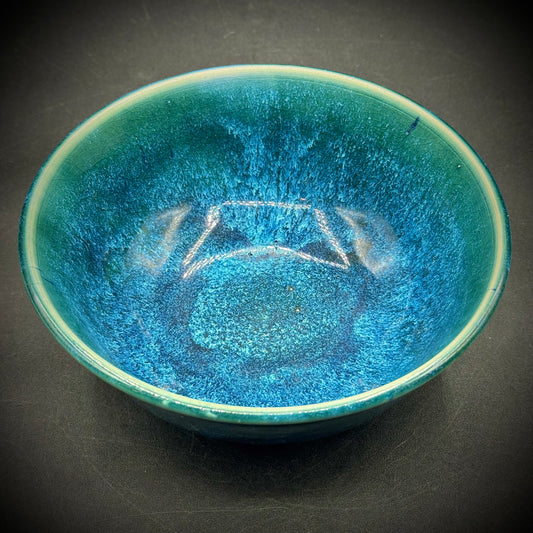 Artist Signed Blue Green Ceramic Bowl