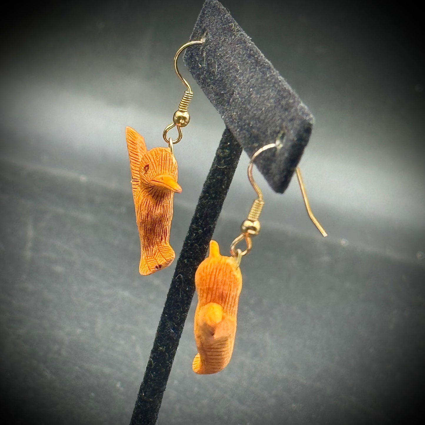 Hand Carved Hummingbird Wood Earrings