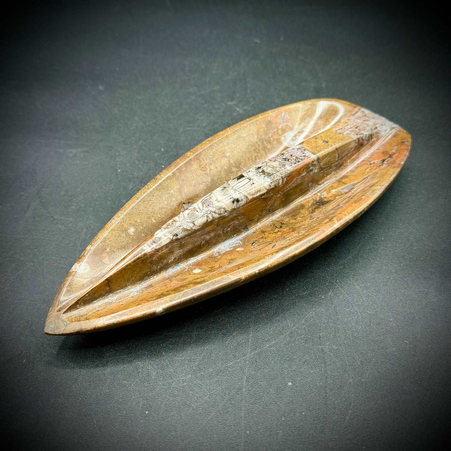 Long Carved & Polished Ammonite Fossil Dish