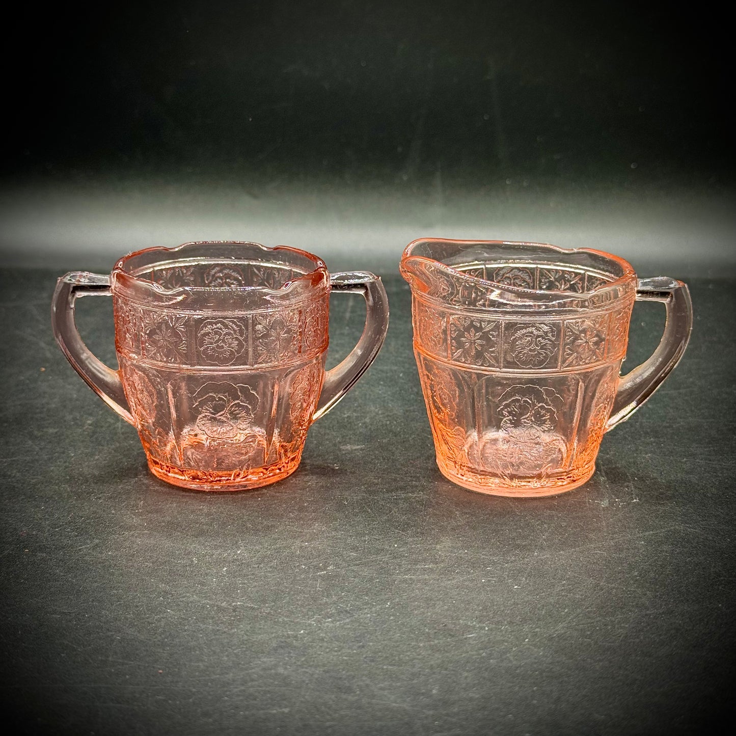Vintage Jeanette Pink Depression Glass Small Sugar & Creamer