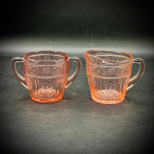 Vintage Jeanette Pink Depression Glass Small Sugar & Creamer