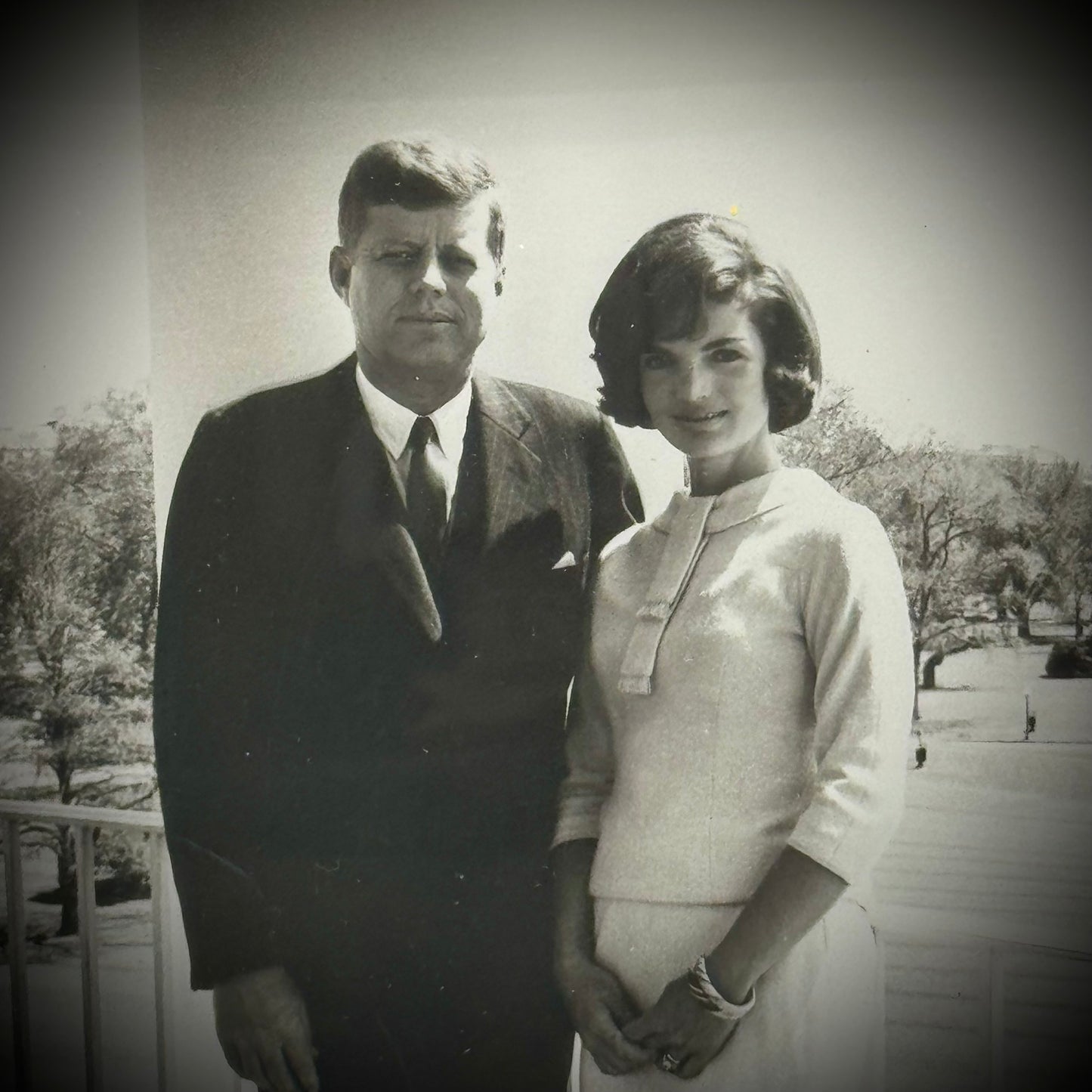Vintage 1960s Black & White JFK & Jackie Facsimile Signature Photo in Silver Tone Frame
