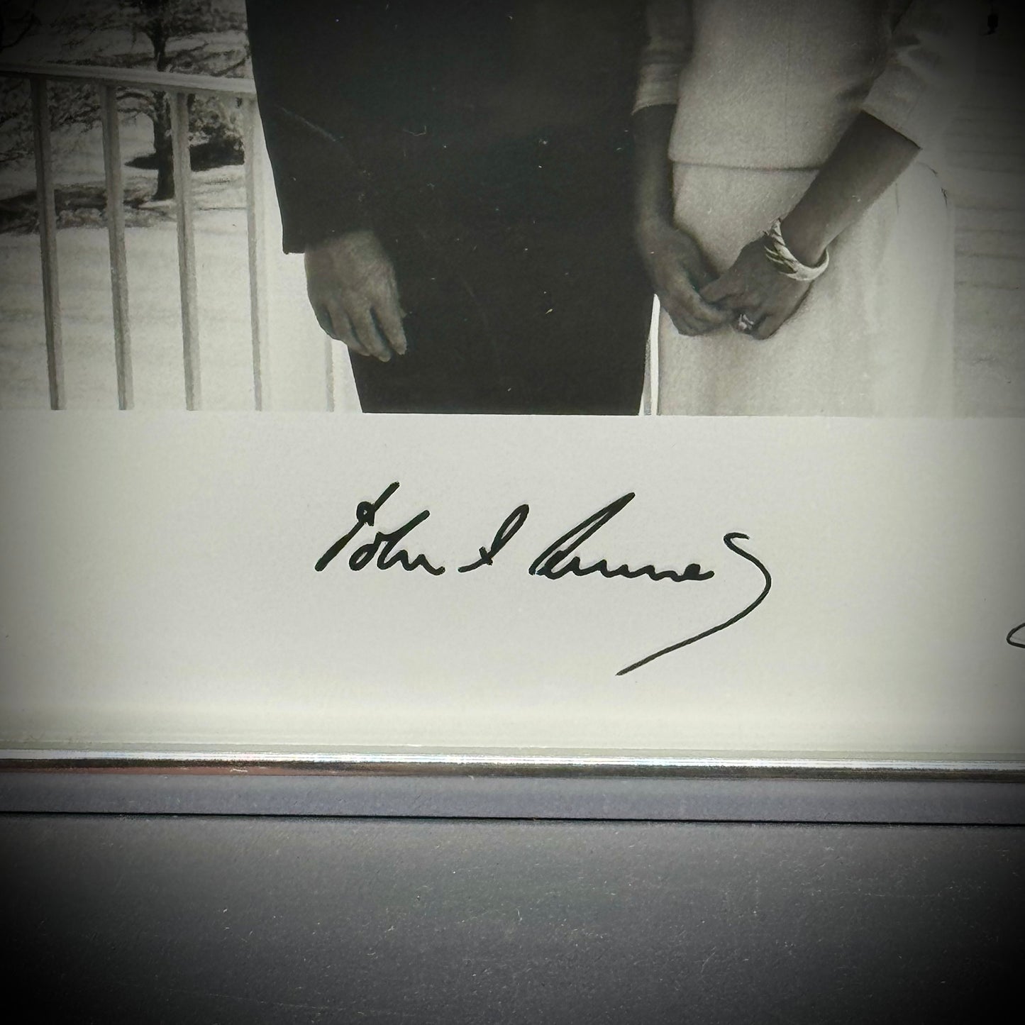 Vintage 1960s Black & White JFK & Jackie Facsimile Signature Photo in Silver Tone Frame