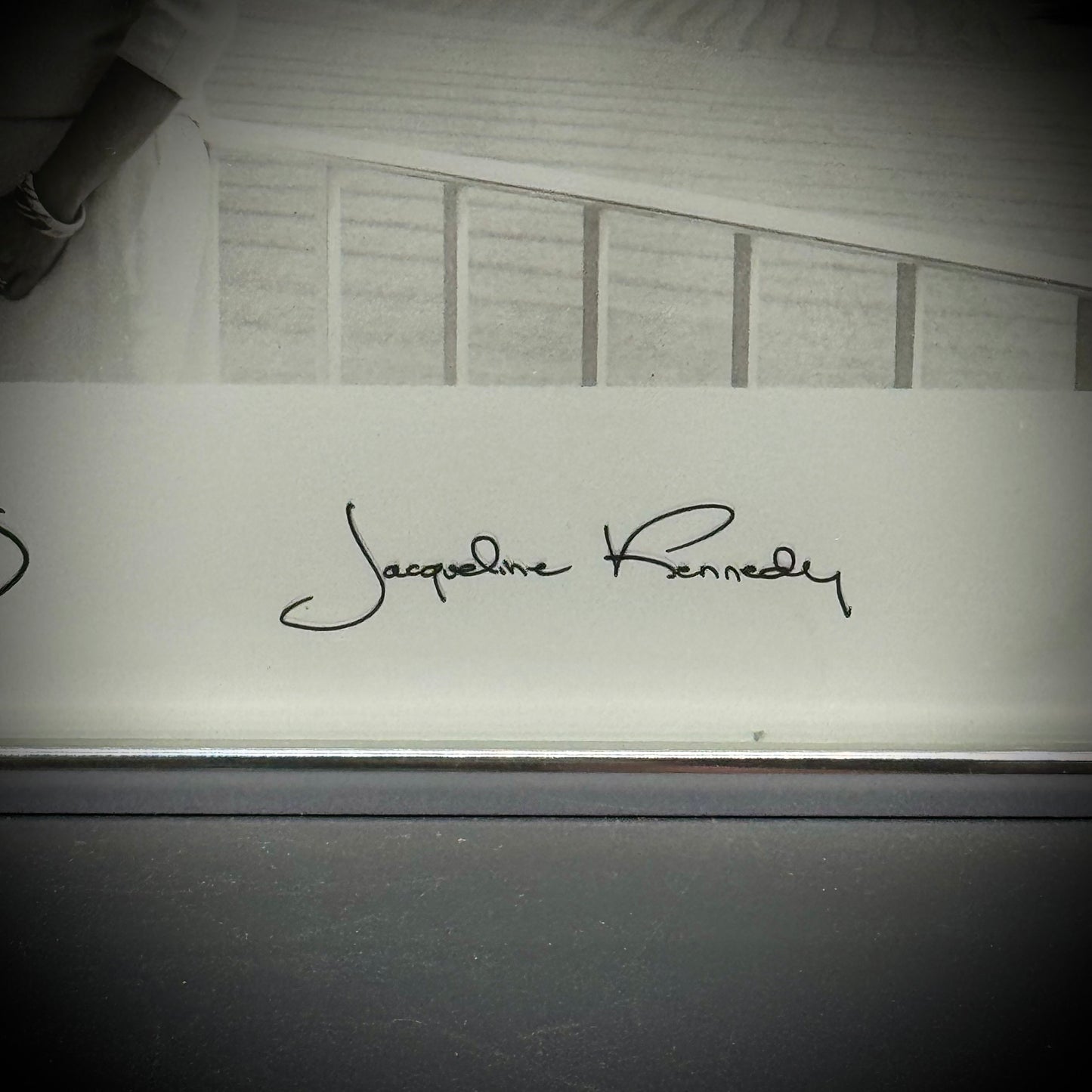 Vintage 1960s Black & White JFK & Jackie Facsimile Signature Photo in Silver Tone Frame