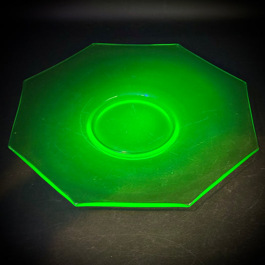 Vintage Glowing Uranium Glass Octagon Cheese Dish