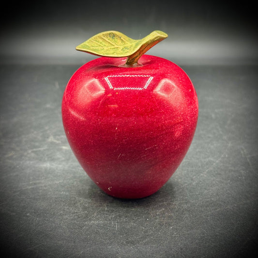 Solid Red Alabaster Apple with Brass Leaf