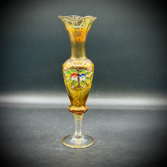 Vintage Painted Floral Motif Bohemian Tall Vase