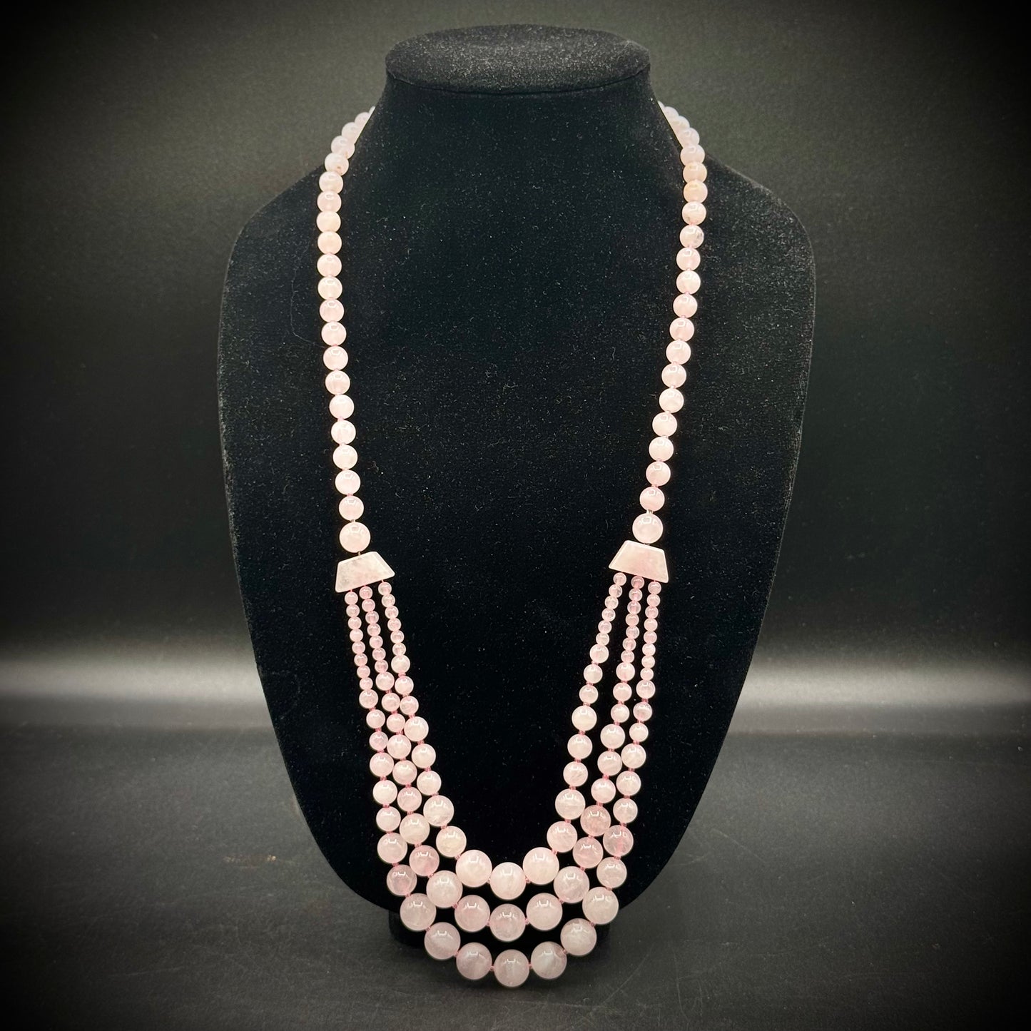 Multi-Strand Rose Quartz Graduated Bead Necklace