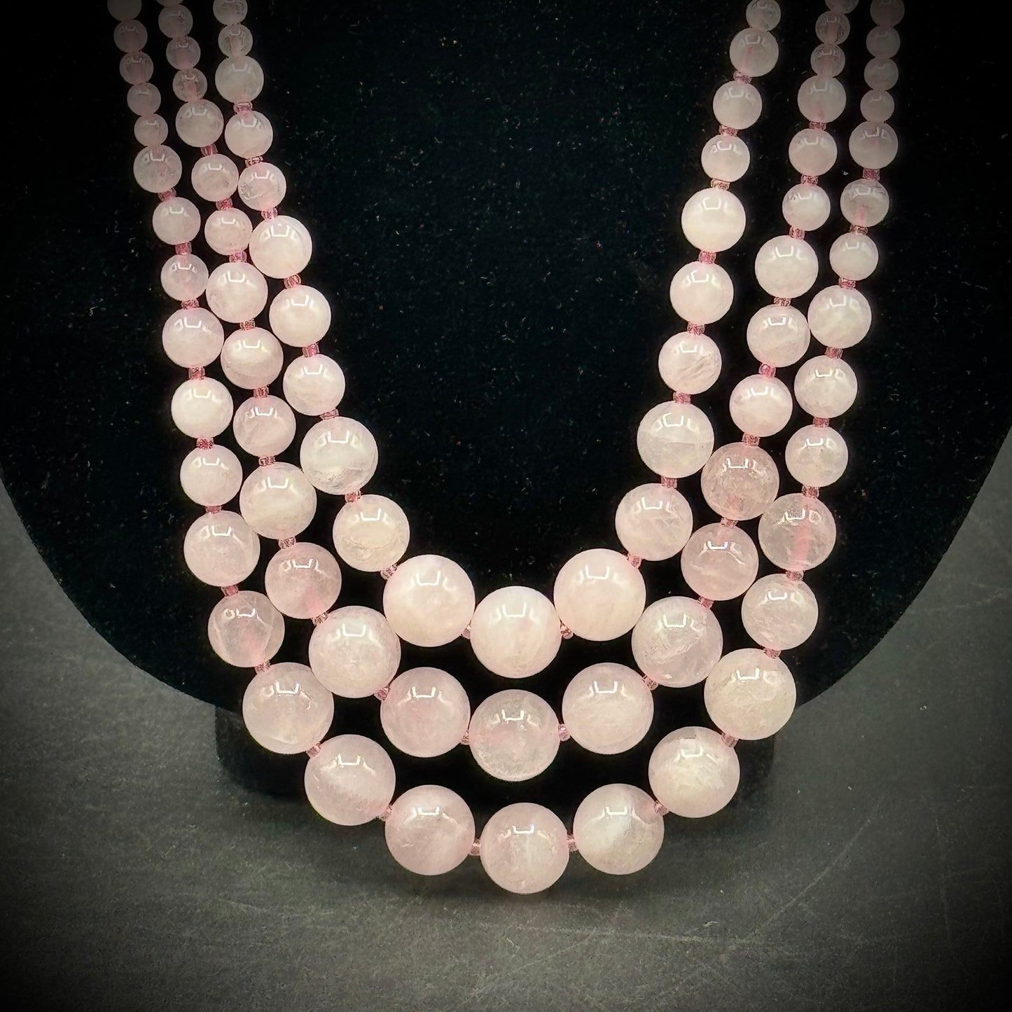 Multi-Strand Rose Quartz Graduated Bead Necklace