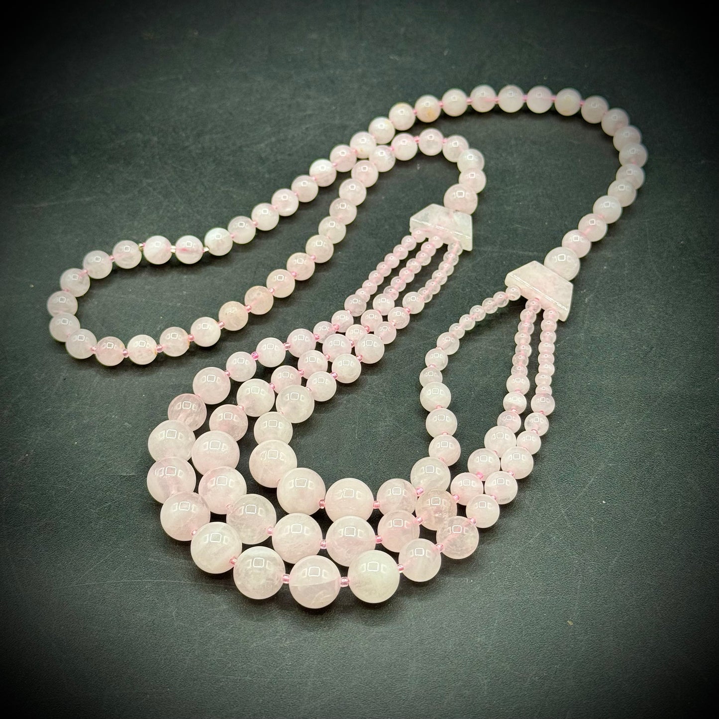 Multi-Strand Rose Quartz Graduated Bead Necklace