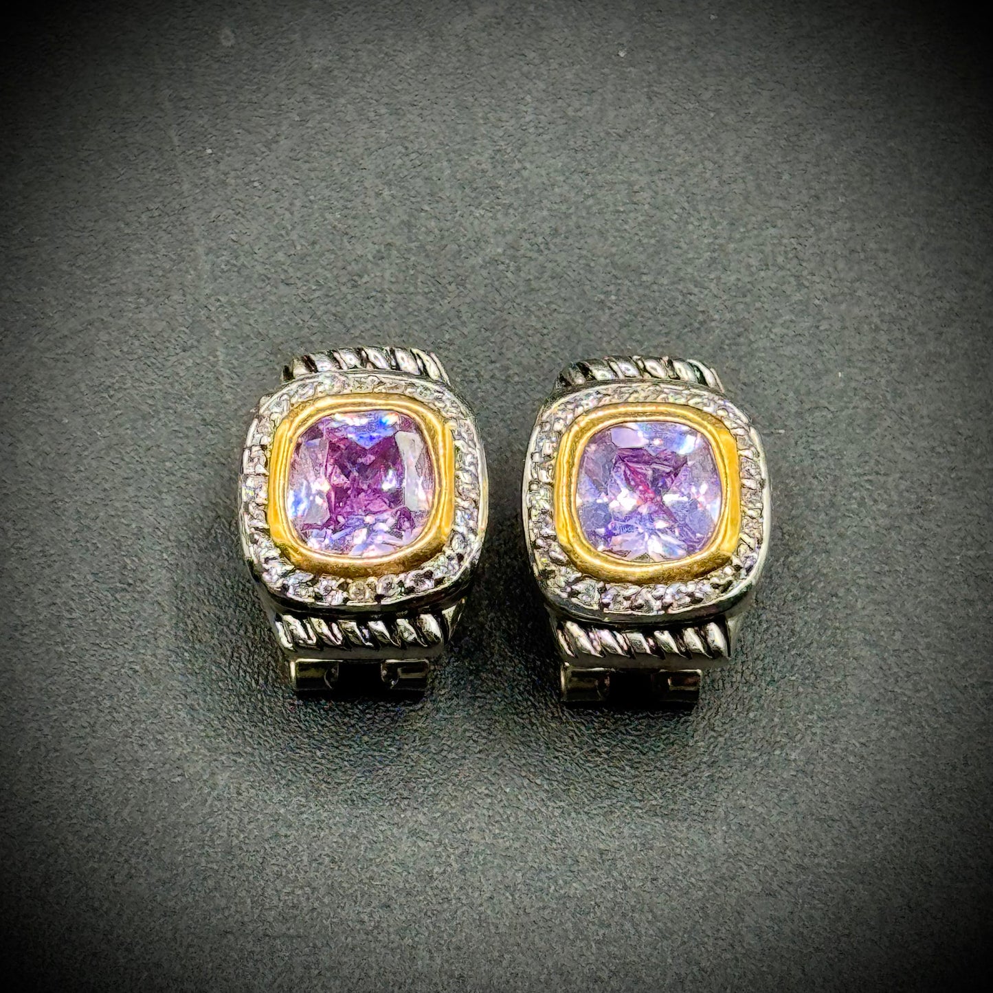 Fancy Crystal & Amethyst Rhodium Plated Earring