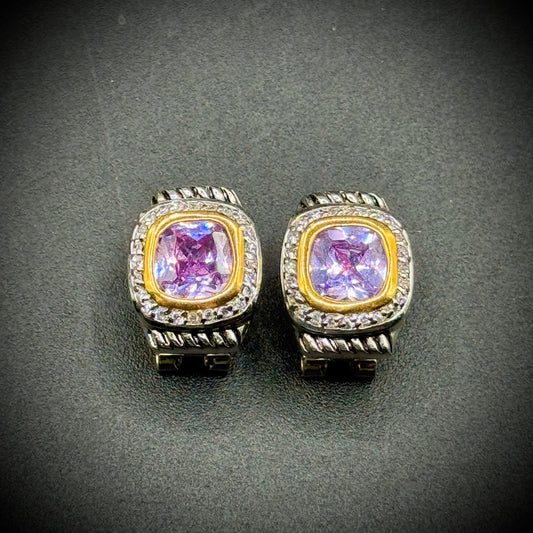 Fancy Crystal & Amethyst Rhodium Plated Earring
