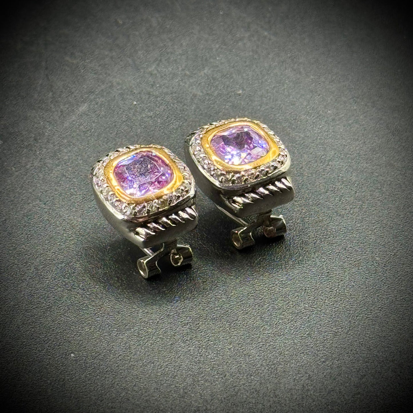 Fancy Crystal & Amethyst Rhodium Plated Earring