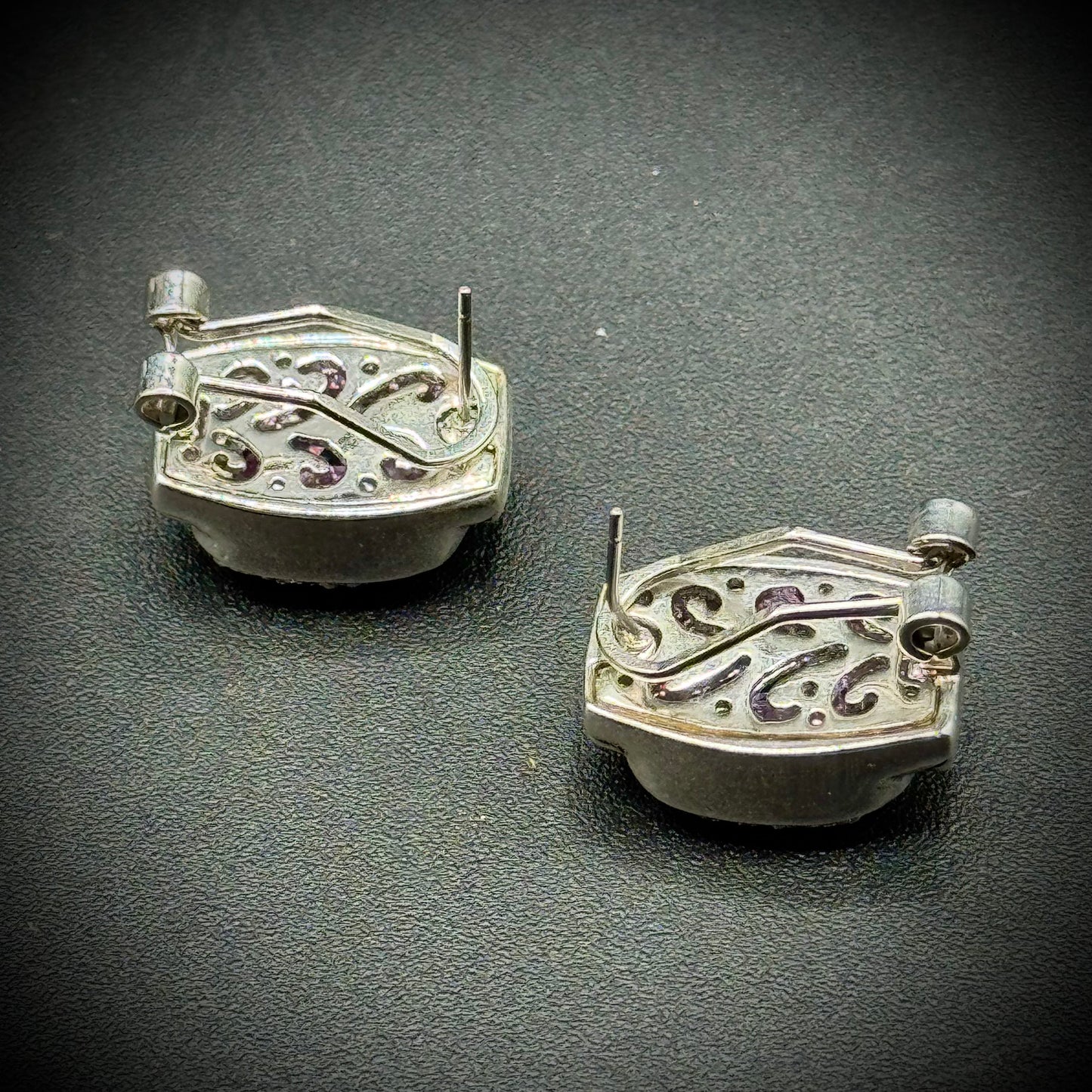 Fancy Crystal & Amethyst Rhodium Plated Earring