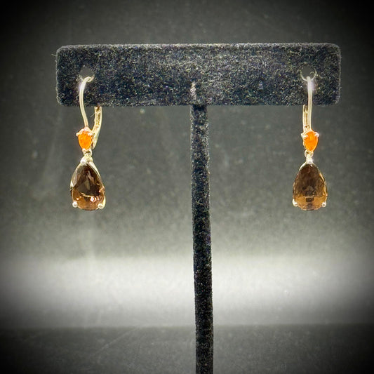 Sterling Silver .925 Smokey Quartz & Citrine Earrings