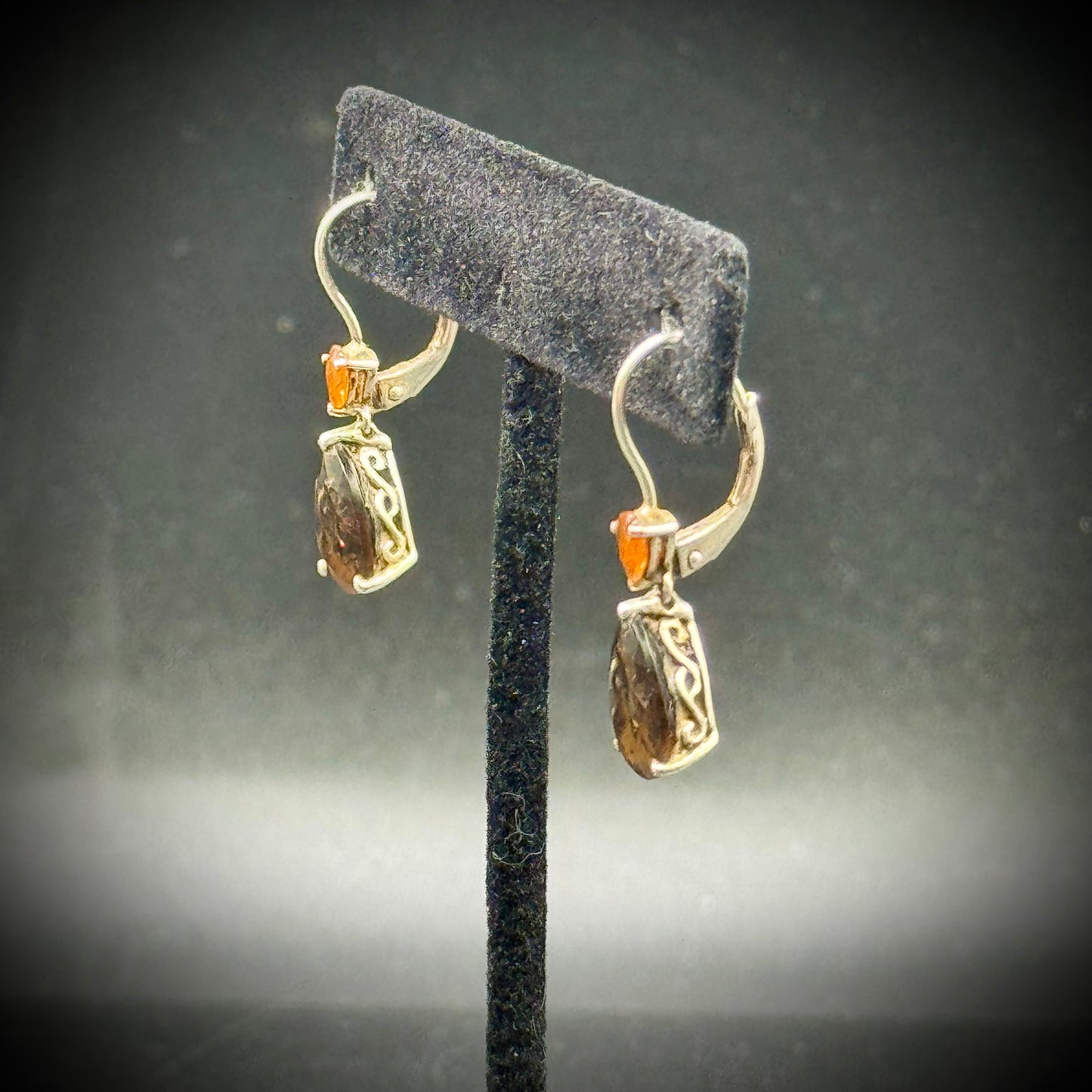 Sterling Silver .925 Smokey Quartz & Citrine Earrings