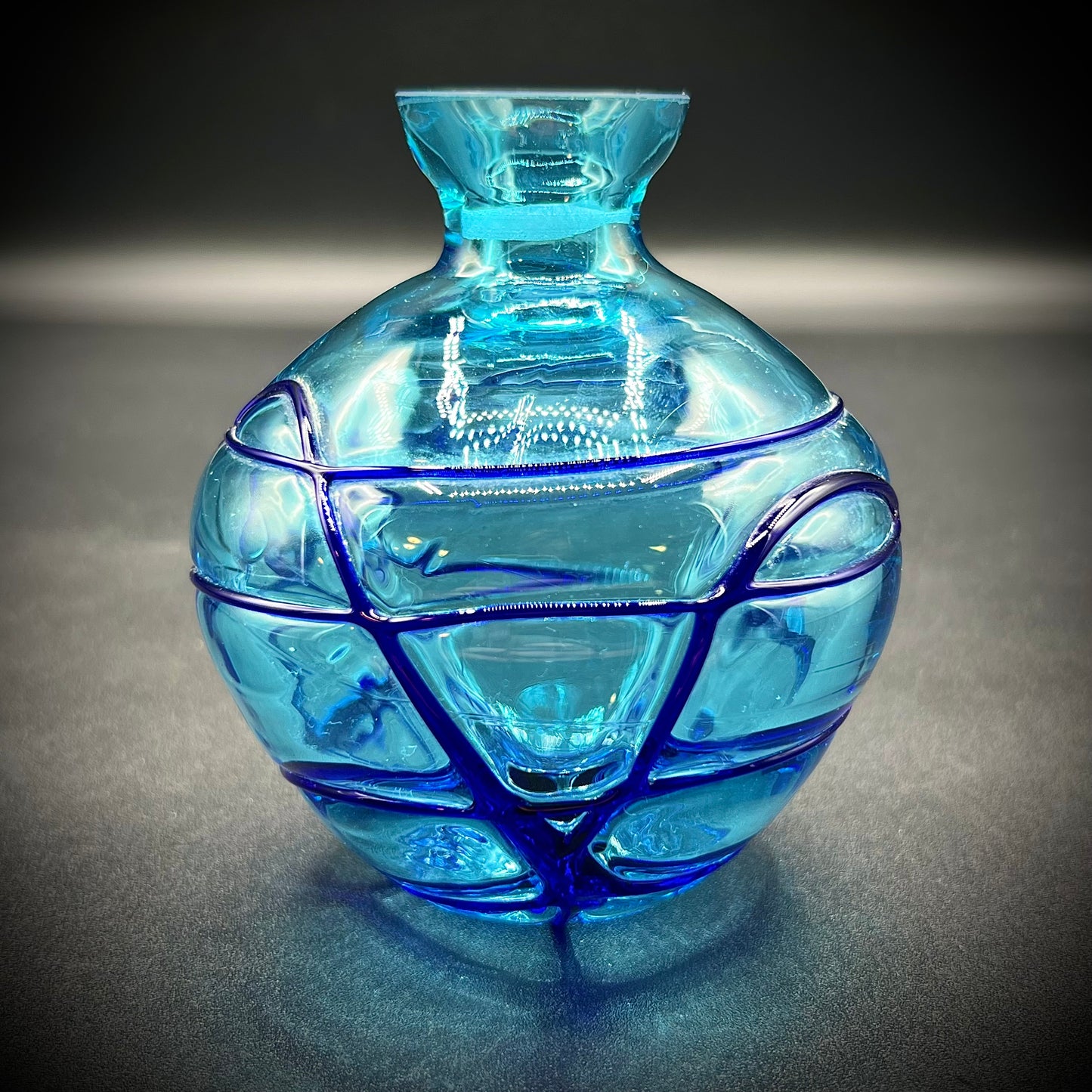 Hand Blown Blue Art Glass Vase